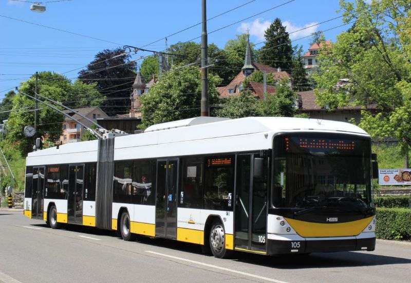 Sieben SwissTrolleys stehen nun für die Linie 1 zur Verfügung, hier Wagen 105 am 13.06.2019. Foto: J. Lehmann