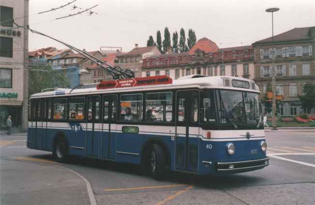 Saurer/Hess-Obus 40, im Dienst von 1966 bis 2002 auf dem Place Georges-Python am 25.09.1987, Foto: J. Lehmann