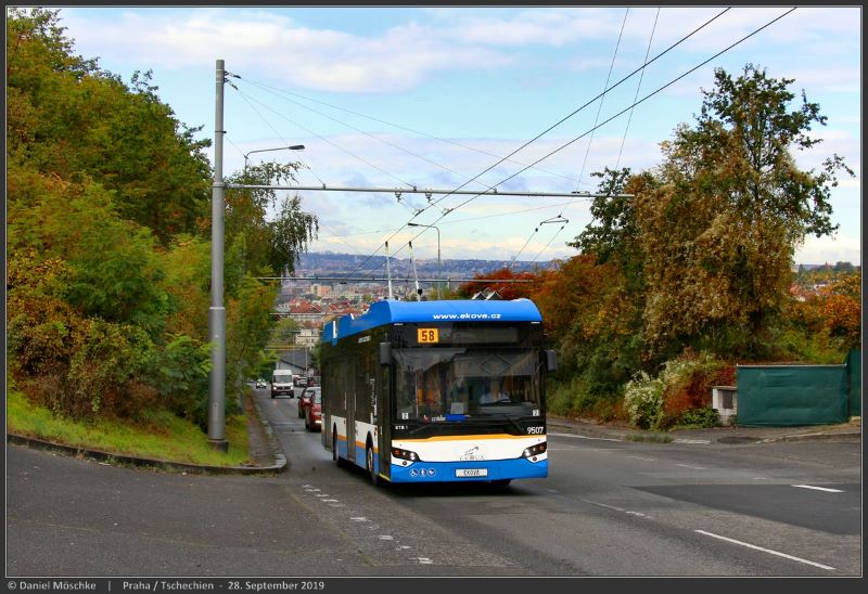 Für einige Wochen kommt der Ekova Electron 12T mit Nr.9507 auf der Linie 58 zum Einsatz. Foto: Daniel Möschke, 28.09.2019