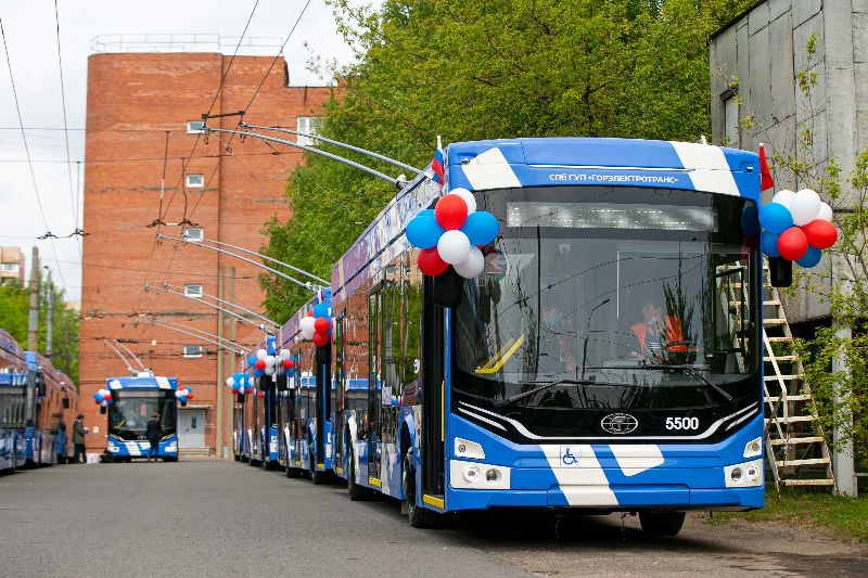 Vorstellung der ersten fünf neuen Trolleybusse Typ 6281 “Admiral” im Depot 6 am 26.05.2020. Foto: Stadtverwaltung St.Petersburg, siehe offizielle Webseite unter: